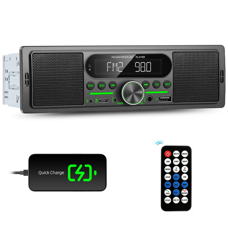 Single Din Car Stereo Radio Bluetooth Multimedia Car Audio Receivers with Digital LCD Display AM/FM Car Radio Dual USB/Type-C/AUX-in MP3 Player Lossless Sound Quality Quick Charge+ Remote