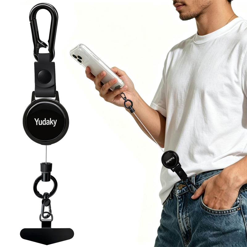 Anti-Theft Phone Strap, Retractable Steel Line Phone Lanyard with Tether Tab for Phone Black