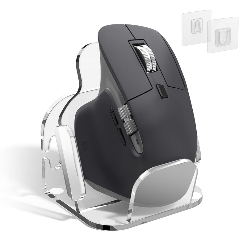 Acrylic Mouse Stand for Logitech MX Master 3 3S 4 Wireless Mouse | Desk & Wall Mount Display Holder for Wireless and Wired Mouse, with Cable Management Organizer, Clear Acrylic, Stand Only