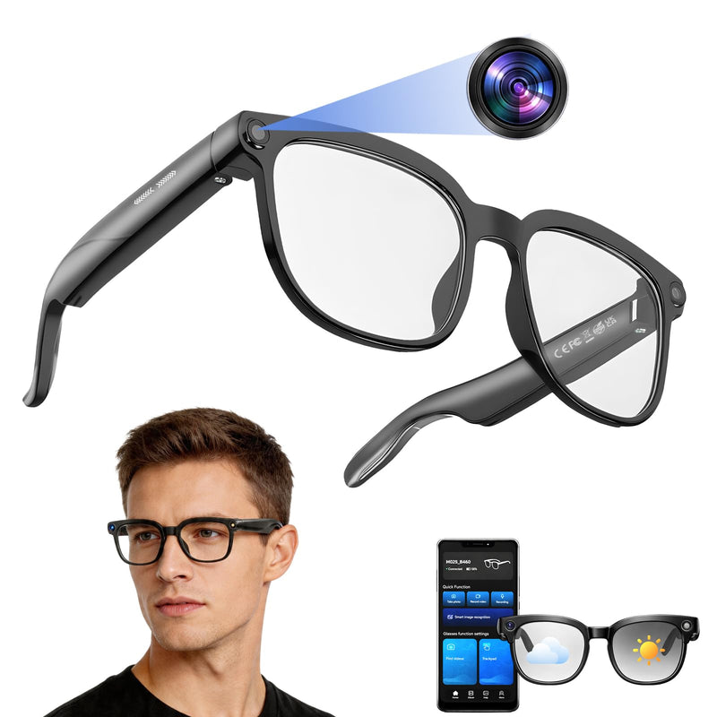 Smart Glasses with Camera, 1080P HD Video Recording Camera Glasses, Bluetooth Open-Ear Audio Smart Glasses, AI Voice Assistant, Dual Cameras, Touch Control for Driving, Cycling, Travel