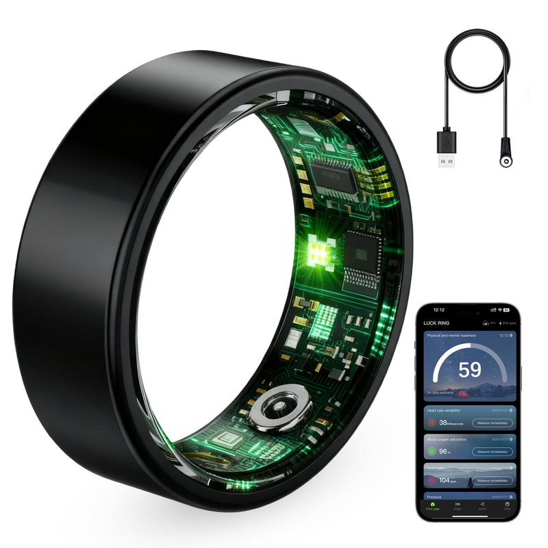 Smart Ring for Women & Men, Fitness Tracker Ring with Heart Rate Monitor, HRV, Sleep Tracking, No Subscription Fee, 10ATM Waterproof Activity Ring for Android & iPhone (Black, 13#)