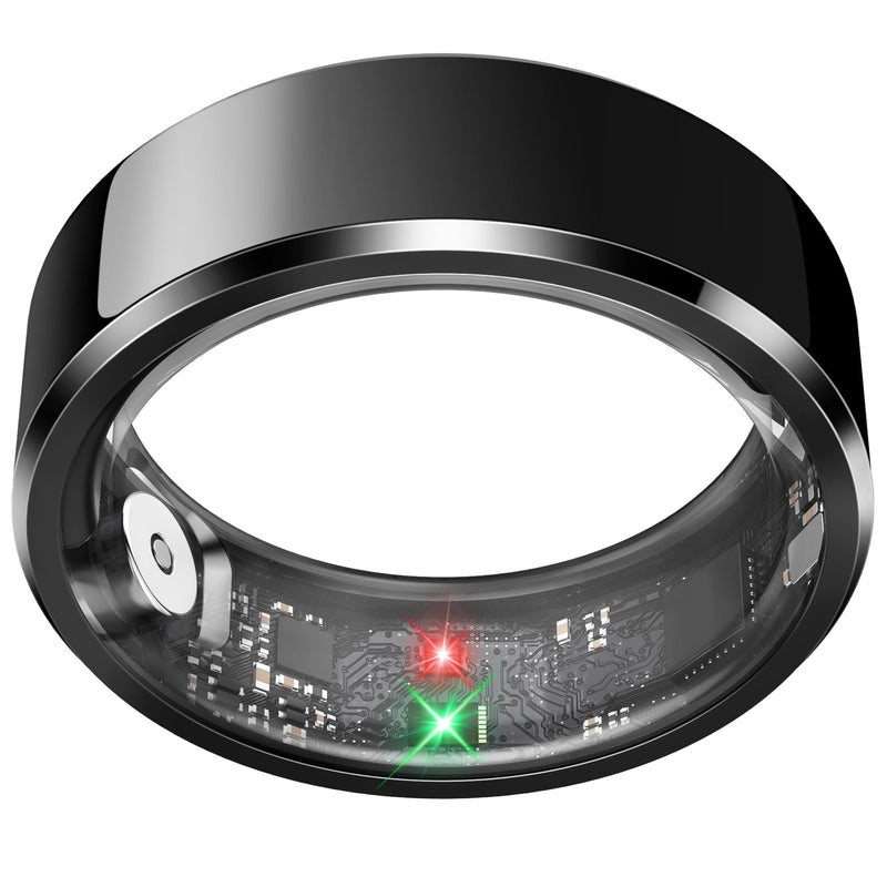 Smart Ring for Men, Fitness & Activity Tracker with Blood Pressure/Heart Rate Monitor, Sleep Tracker, Step Counter, IP68 Waterproof Ring for iOS & Android, Fast Charge, No Subscription (Black,Size10）