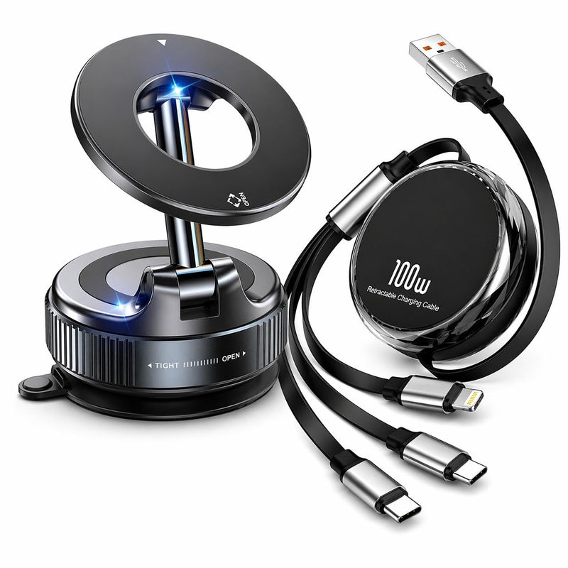 2026 Magnetic Car Phone Holder with 100W Fast Charging Cable, 2-in-1 Dashboard Mount for iPhone & Android, 360⁰ Adjustable Magnetic Car Phone Holder