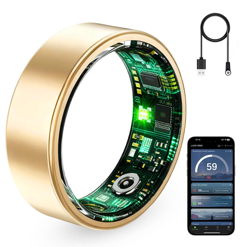 Smart Ring for Women & Men, Fitness Tracker Ring with Heart Rate Monitor, HRV, Sleep Tracking, No Subscription Fee, 10ATM Waterproof Activity Ring for Android & iPhone (Gold, 9#)