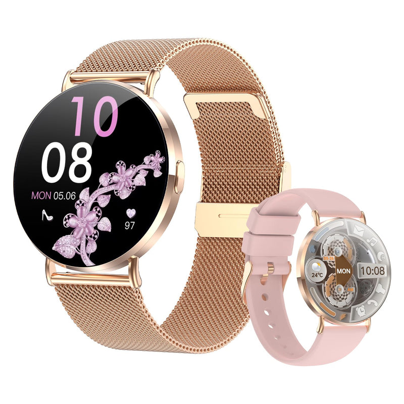 Smart Watches for Women, Rose Gold 41mm Ultra-Slim Dressy Watch | Bluetooth calls, 1.32" AMOLED, lightweight metal band; less bulky on smaller wrists, compatible with iPhone and Android