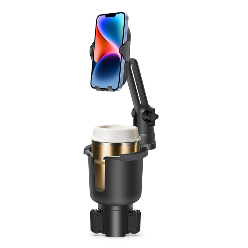 JPart Cup Phone Holder for Car, 2 in 1 Cup Holder Phone Mount with Adjustable Base and 360° Rotating Long Arm, Car Phone Holder Compatible with All Phones for Car Truck, Black - 1 Pack