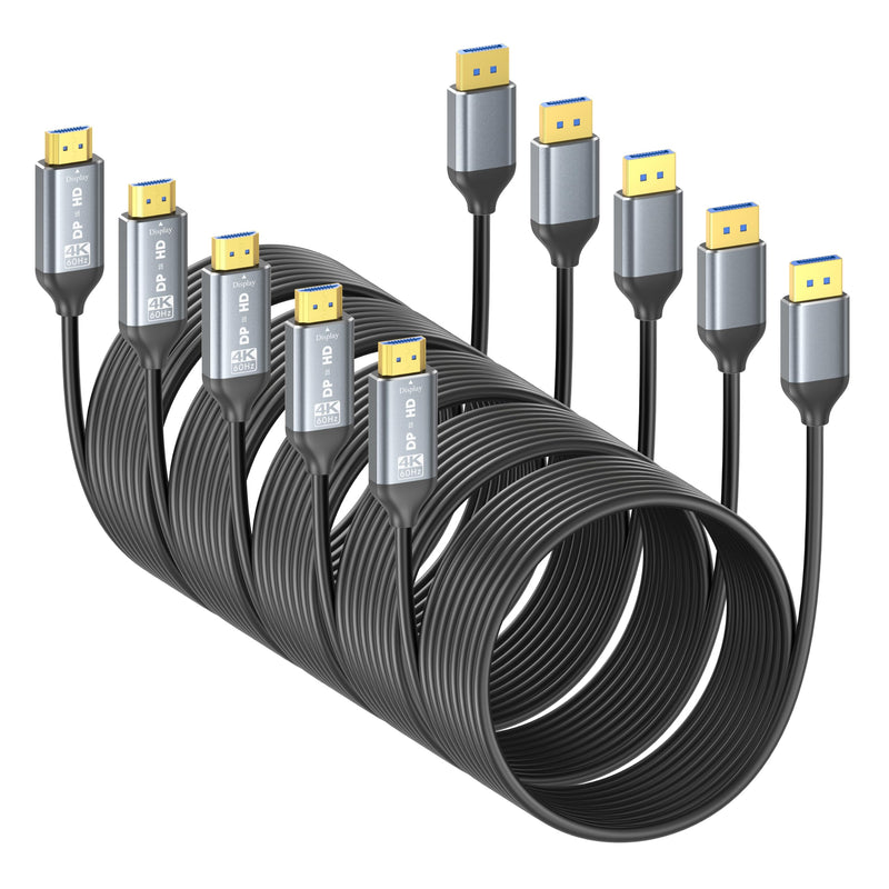 5Pack DisplayPort to HDMI Cable 4K@60Hz 10FT(120in), Display Port to HDMI Uni-Directional Passive Adapter Cable, Male to Male DP 1.2 to HDMI 2.0 Cord for Monitor, PC, Laptop, GPU, HDTV,Projector 120 Inches 5