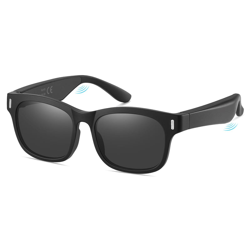 LKEYE Smart Glasses Audio Sunglasses Wireless Music Speaker,Blue Light Open Ear Glasses Indoor/Outdoor,Voice Control,Unisex Gray Lens