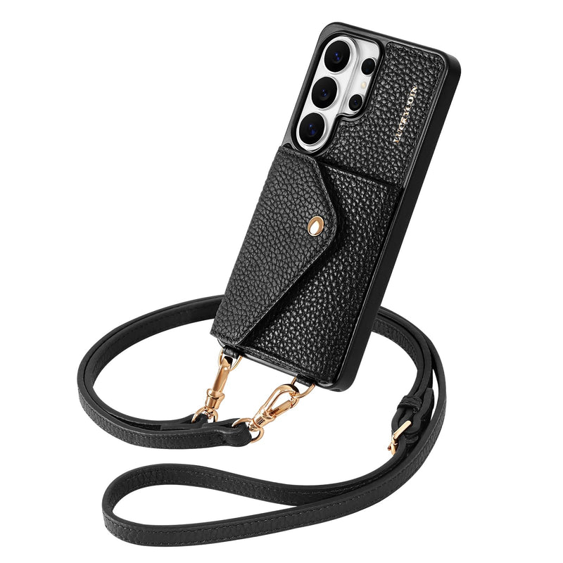 LUCKYCOIN Leather Crossbody Wallet Case for Samsung Galaxy S26 Ultra, Black | 100% Genuine Leather, Purse Phone Case, with Expandable Flip Card Holder, Adjustable Lanyard Strap, for Men Women, Travel