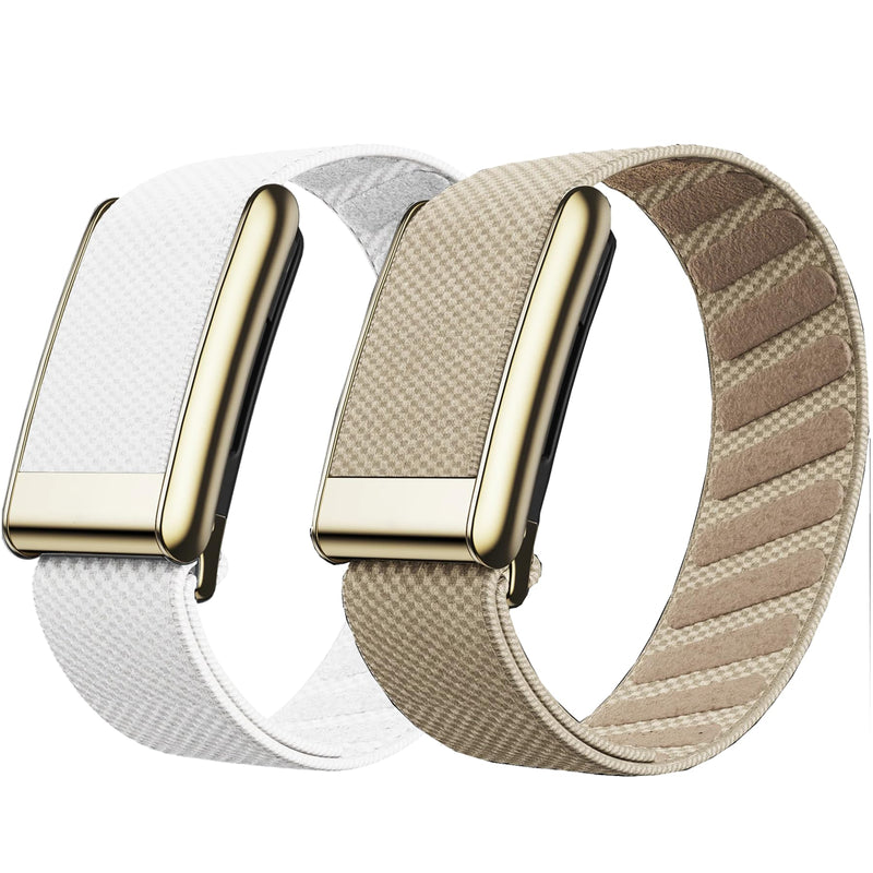 2-Pack Nylon Replacement Bands Compatible with WHOOP 5.0, One, Peak & Life, Adjustable Soft Elastic Woven Wristbands, Not for Gen 4 White / Dune MG / Life
