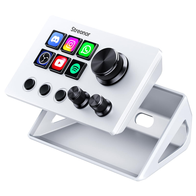 Streonor S6 Mini Stream Controller, Macro Keypad Shortcut Keyboard | 6 Customizable Keys, 3 Scene Keys & 3 Knobs, Compact Macro Deck for Live Streaming, Editing, Productivity, Windows & Mac White