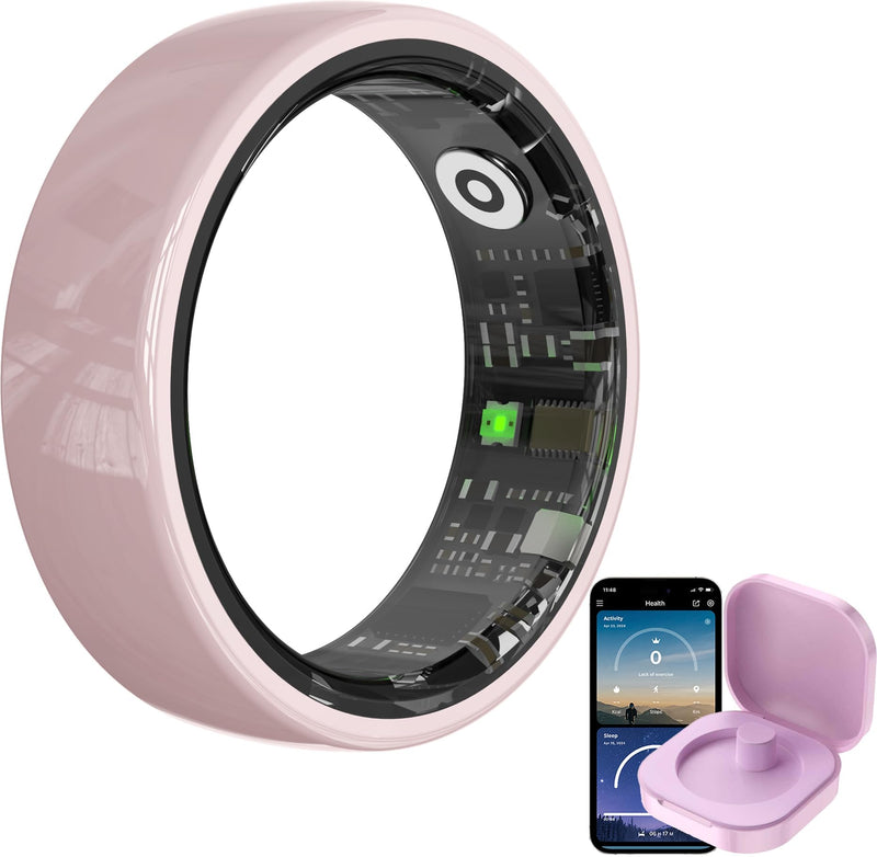 Yihou Smart Rings for Women Ladies Heart Rate Monitor Sleep Tracker Stress Monitor Fitness Rings Pedometer Step Counter Gesture Control Intelligent Health Couple Ring Pink, Size 7