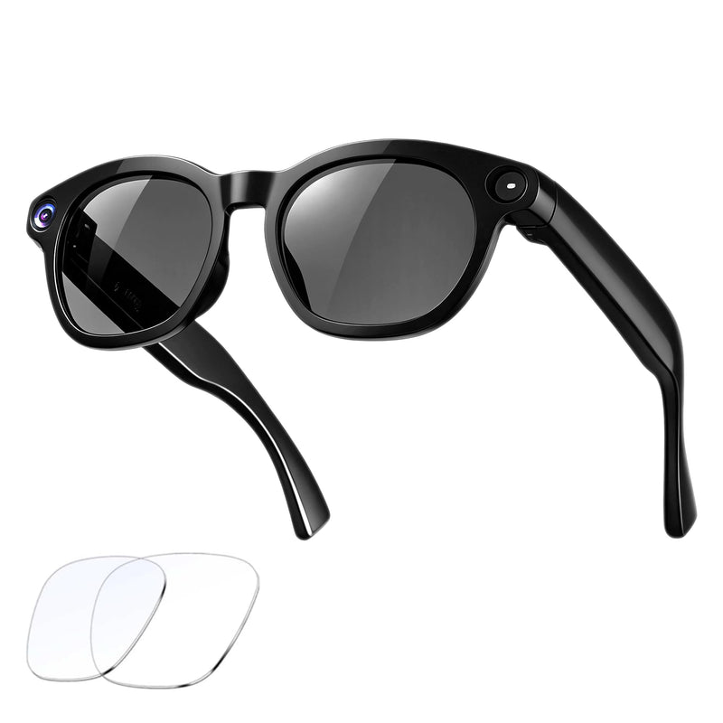 AI Smart Glasses with 8MP Camera, HD Video Recording, Real-Time Translation | Photo Capture, AI Voice Assistant, Object Recognition, Open-Ear Music, Bluetooth Calls Matte Black