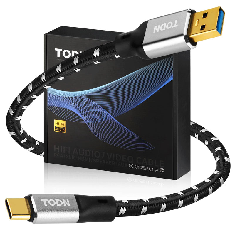 TODN HiFi USB A to USB C Audio Cable 6.5ft 4-Core OFC Shielded for DAC | Audiophile 24K Gold-Plated USB Audio Cable for Laptop/Sound Card/Amplifier/DJ Controller/Car Stereo 6.5ft/2m USB A to USB C Pro