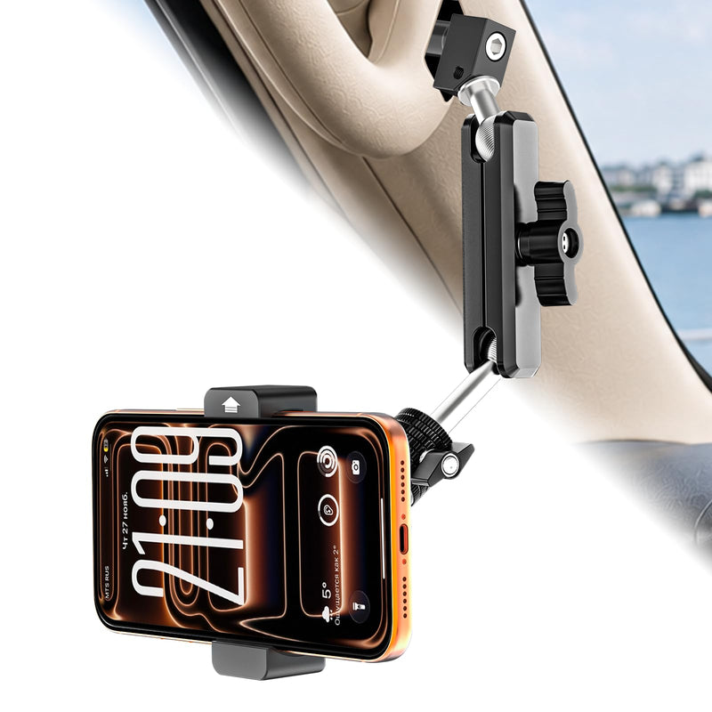 Charchendo Heavy-Duty Metal A-Pillar Grab Handle Phone Mount for Trucks | Secure Bolt-On Installation, Fits All Phones & Thick Cases up to 0.7", 360° Metal Swivel Arm, 2 Hex Keys Included