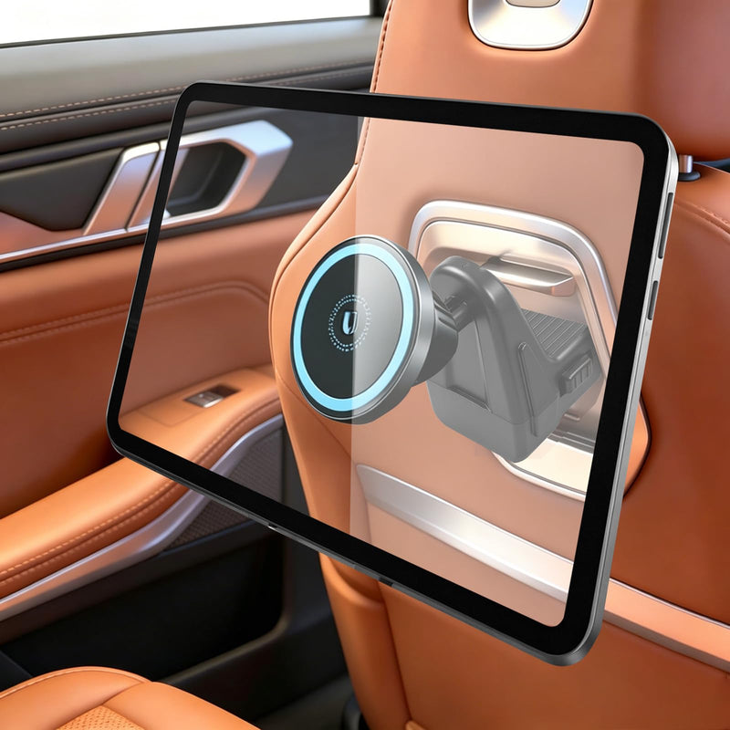 Magnetic Car Tablet Mount for BMW X5 X3 X6 iX 5 7 Series | for G05 G06 G45 G60 Accessories 360° Rotation Strong Magnetic Car Headrest Tablet Phone Holder for Back Seat Travel Road Trip