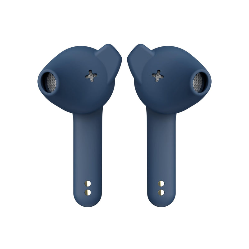 Defunc True Basic Wireless Earbuds, Bluetooth 6.0, Patented MultiTip Semi-in-Ear Design with Silicone Ear Wings, AI App Support, Quad Microphones, Waterproof, 22H Playtime, Secure Fit Earbuds Blue