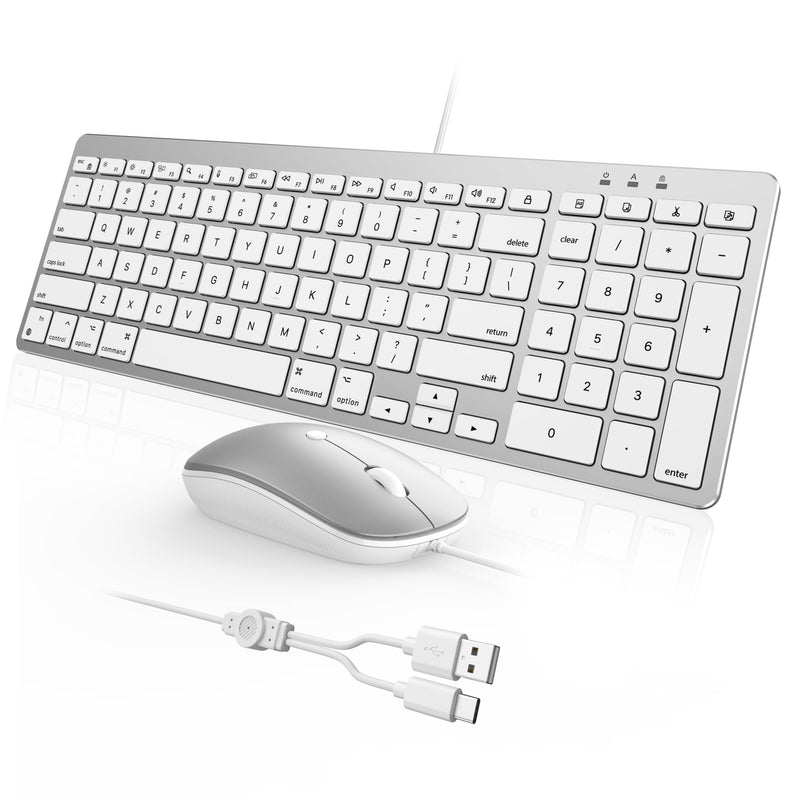 Wired Keyboard and Mouse for Mac, with Number Pad, USB-C/USB-A Plug & Play | Mouse Connects to Keyboard, Full Size for MacBook Air/Pro/iMac/Mini, Hotkeys, Ergonomic 6°Comfort Tilt for Home Office typing