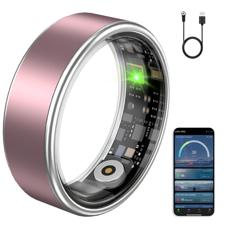 Smart Ring Fitness Tracker Ring for Women & Men, Sleep/Step/Blood Oxygen/Heart Rate Monitor, Long-Lasting Battery Sleep Ring, No Subscription Fee, Compatible with Android & iPhome (Matte Pink, 6)