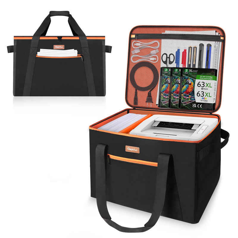 Padded Printer Carrying Case,Heavy Duty Water Resistant 600D Exterior | Thick Padding & Multiple Pockets for Event Printers, Accessories & Cords Jet Black