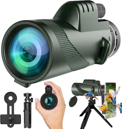 Monocular-Telescope 80x100 High Powered Monoculars High Definition for Adults High Powered with Smartphone Adapter Telescope Hunting Wildlife Bird Watching Travel Camping Hiking-Dark Green 1