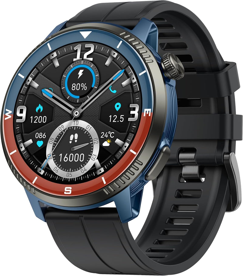 Smart Watch(Answer/Make Call), Smartwatch for Men Women, 1.43" HD AMOLED Display, Fitness Activity Tracke with 170+ Sport Modes, 5 ATM Water-Resistance, Pedometer, Stress, Heart Rate, Blue