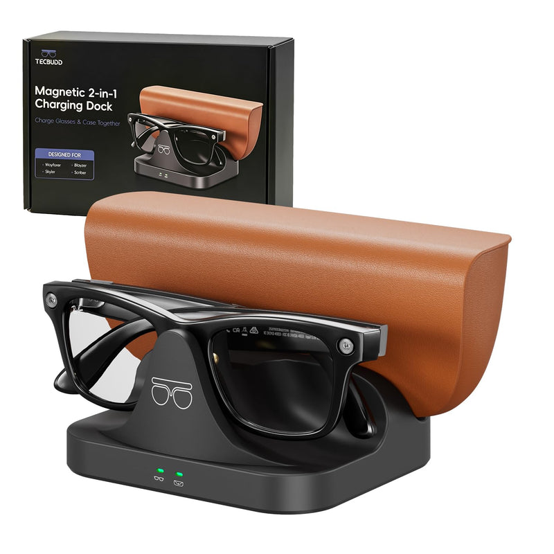 2-in-1 Charging Station for Ray-Ban Meta Smart Glasses & Charging Case | Smart Glasses Charger & Glasses Stand | Separate LED Status | One-Hand Removal | Accessories for Wayfarer & Skyler Gen 1/2