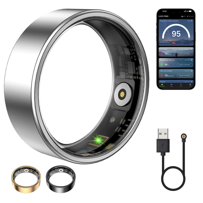 Smart Ring for Women & Men, Fitness Tracker with Heart Rate, Blood Oxygen, Sleep Monitoring, Long-Lasting Battery, Activity Fitness Ring, No Subscription Fee (Silver, 8#)
