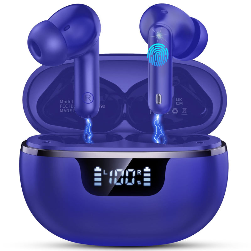 Wireless Earbuds, Bluetooth 5.4 Headphones 50H Playtime Ear Buds Earphones | IP7 Waterproof with 4 ENC Mics, HiFi Deep Bass, LED Display Fast Charging, 2026 in-Ear Headphones for Sports & Outdoor Blue