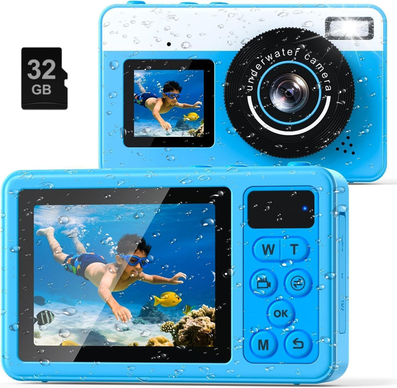4K Waterproof Camera,10FT Underwater Digital Camera,48MP Floating Camera | for Snorkeling,Surfing,Swimming and Kayaking,Dual-Screen Selfie,Autofocus,18X Zoom,Fill Light,32GB Card,Type-C Rechargeable Blue