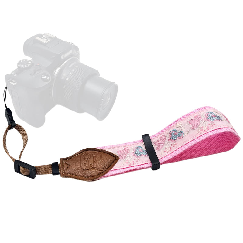 Camera Hand Strap, Adjustable Camera Wrist Strap for Canon Nikon Sony Fujifilm DSLR, Camera Straps Photographers Pink Embroidery Camera Wrist Strap