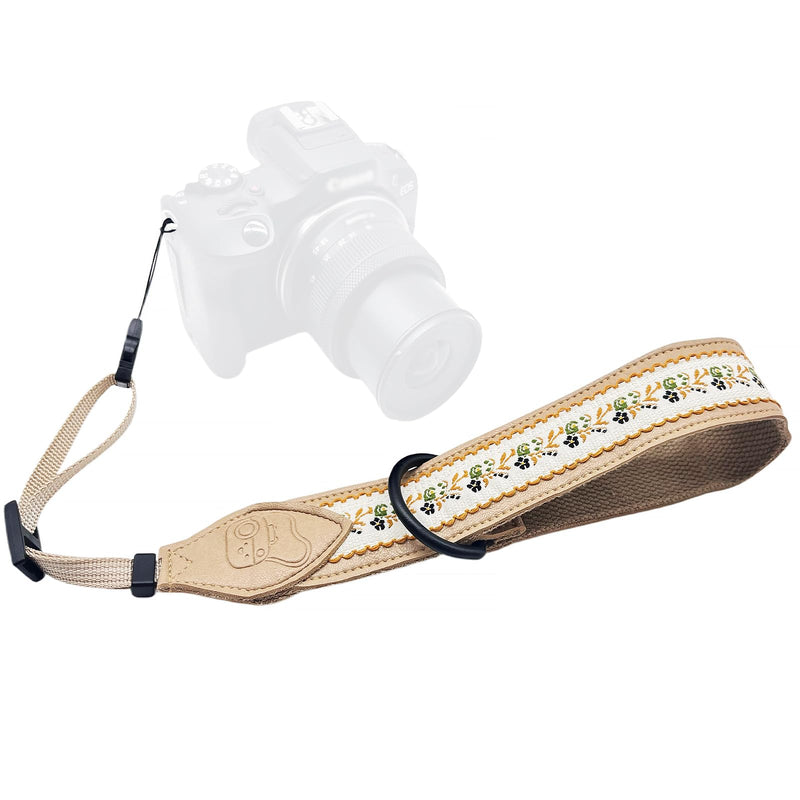 1.5" Wide Camera Wrist Strap, Quick Release Hand Strap for DSLR SLR Mirrorless, Safety Wrist Strap for All Cameras Khaki Embroidery Camera Wrist Strap-03