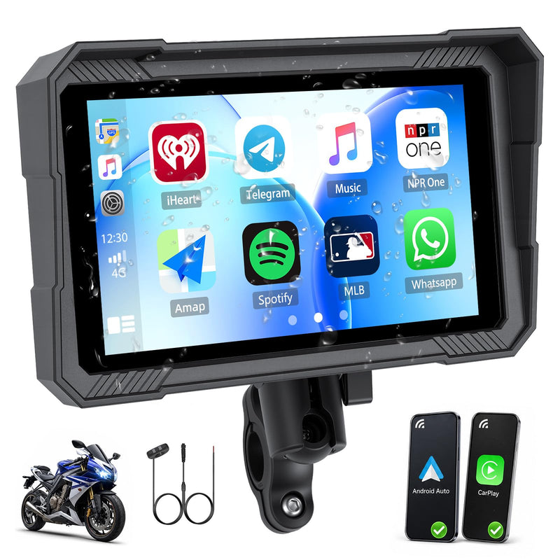 UNITOPSCI Motorcycle CarPlay Screen,5“ Waterproof Touchscreen, Portable Carplay/Android Auto GPS Navigation for Motorbike, Support Dual Bluetooth,S-IRI,G00gle Assistant with Digital Wired Controller 5'' with Digital Wired Controller