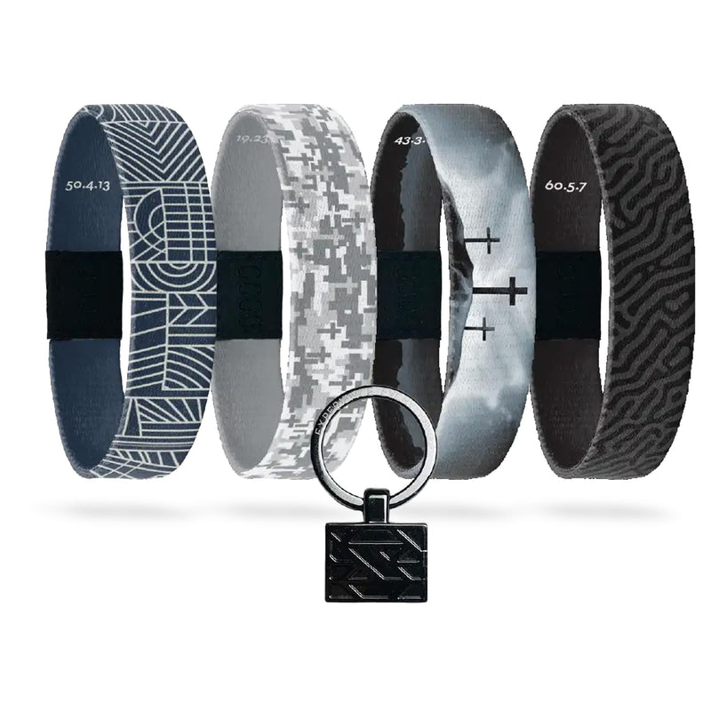 ZOX Interactive Bible Verse Bracelets — Men's Bible Pack | Compatible with iPhone & Android, Scan for Daily Scripture, Stretchy Elastic Wristband, Fun Gift for Men, Women & Teens 4-Pack Multi Medium