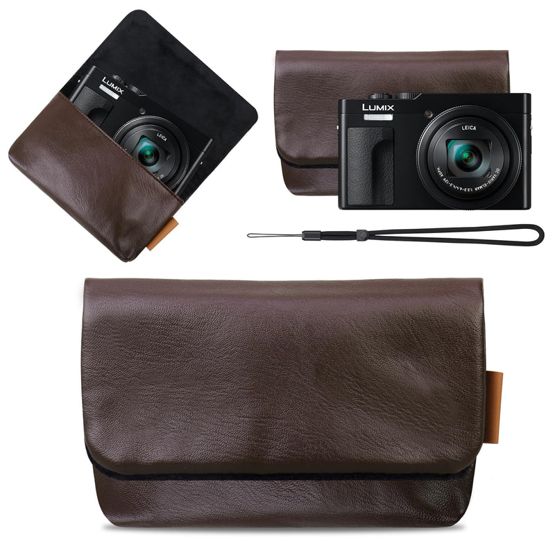 Lacdo Camera Case for Panasonic LUMIX ZS99/TZ99/ZS300/LX10/ZS80/ZS100/ZS70/ZS200 Point and Shoot Digital Camera, Compact LUMIX ZS99 Case, Soft Leather Protective Small Camera Travel Pouch Sleeve,Brown Brown