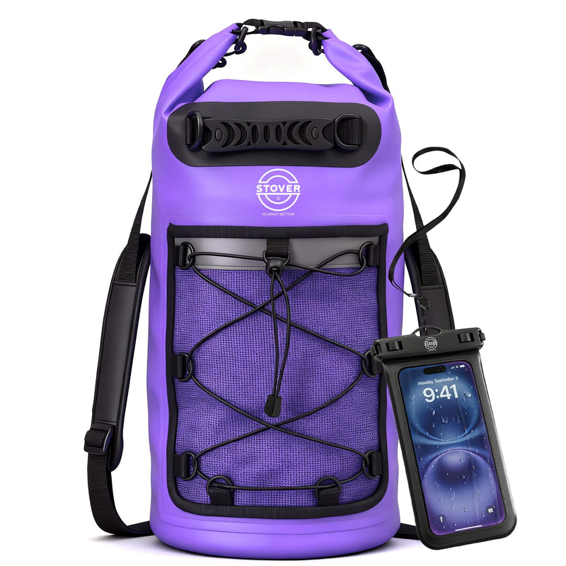 STOVER 5/10/25/30/40L Waterproof Dry Bag & Phone Case - Large Floating Dry Backpack for Kayaking, Travel, Hiking, Fishing, Camping, Motorcycles & Beach, Heavy-Duty Roll Top Men/Women (Purple) 25L+ Purple 40L