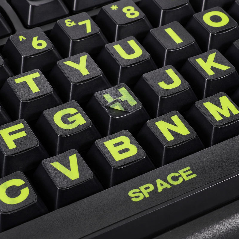 2PCS Large English Keyboard Stickers for PC Computer Desktop Keyboards | Yellow Lettering Black Background Replacement Keyboard Stickers, With 2 Cleaning Cloth