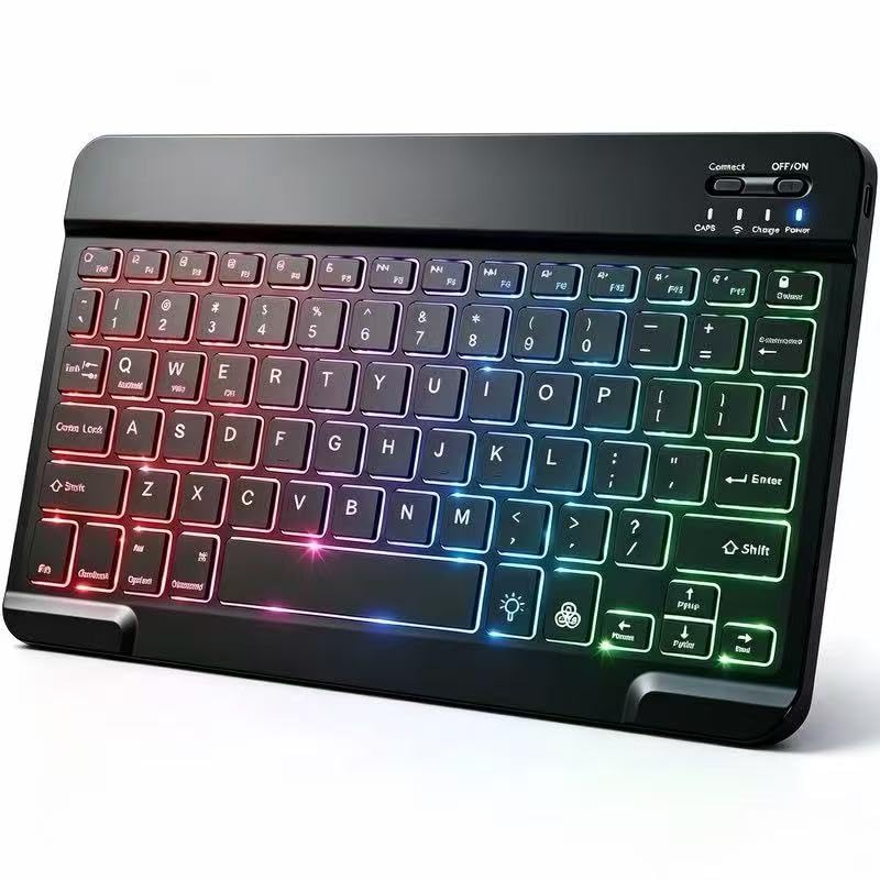 Mini Bluetooth Keyboard, Small Portable Wireless Rechargeable Keyboard with 7-Color RGB Backlit for iPad iPhone Android Samsung Tablet Smartphone (Black) Black1