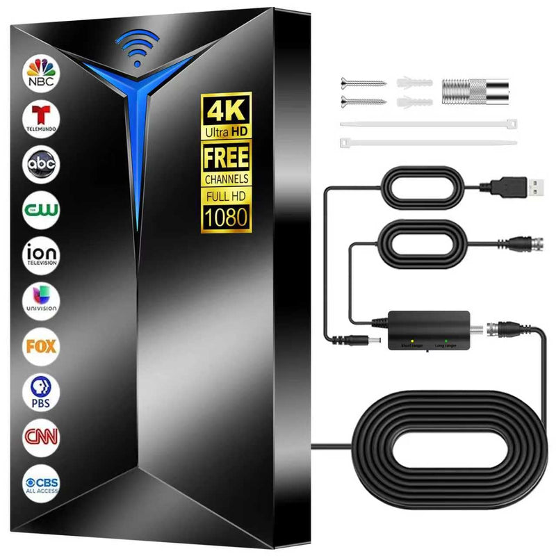 2026 Premium TV Antenna Indoor Outdoor – 3500+ Miles Long Range for Local Channels, Built-in Amplified Signal Booster, Supports 8K/4K/1080P HD, Easy Setup with 26ft Coax Cable for Smart TV