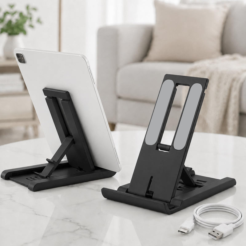 Foldable Adjustable Cell Phone Stand Holder for Desk Desktop Holder Compatible with Most Smartphones and Tablets Black