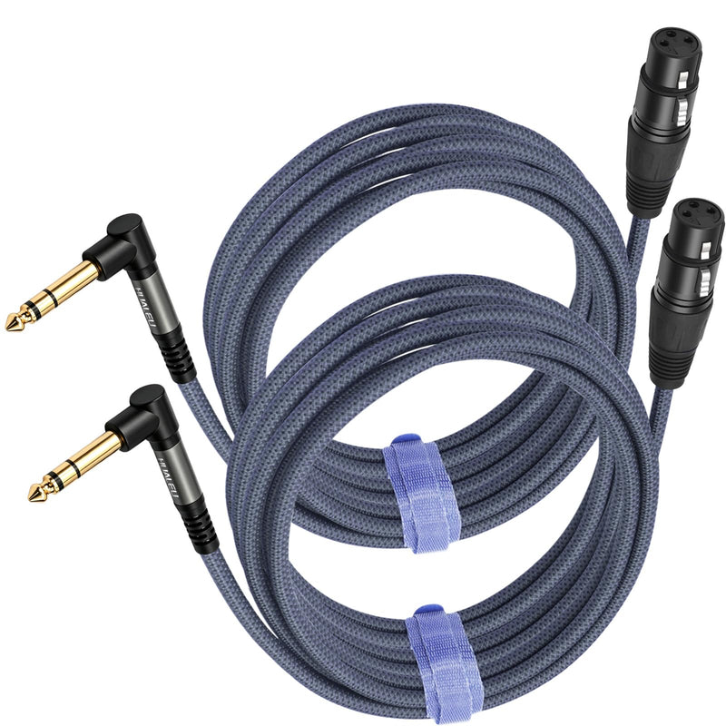 2 Pack 10FT Right Angle 1/4 TRS Male to 3Pin XLR Female Microphone Cable,6.35mm TRS to XLR Female Braid Quarter inch Balanced Cable for Mixer Microphone Active Speakers 10Feet