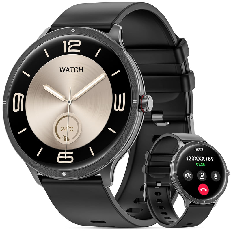 Smart Watches for Women Men, 1.75" AMOLED Smart Watch with Bluetooth Calling, Fitness Tracker with Heart Rate Sleep Monitor, IP68 Waterproof, 100+ Sports Modes, Compatible with iPhone Android Black
