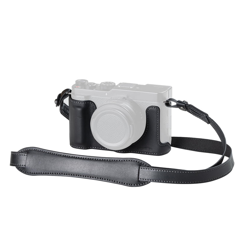 SMALLRIG Leather Half Case Kit for Panasonic LUMIX L10, Including Retro Style Protective Case and Shoulder Strap, 1/4"-20 Threaded Hole, Compatible with Tripods (Black) - 6274 Black