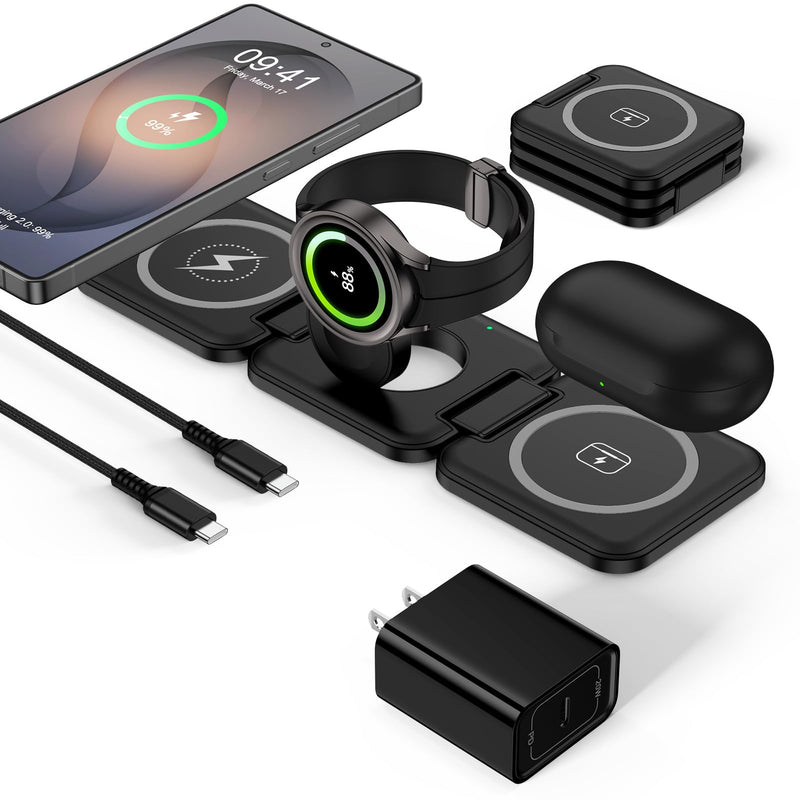 Wireless Charger for Samsung, 3 in 1 Charging Station Travel Charger | for Samsung Galaxy S26 Ultra/S25 FE/S24/S23, Protable Charger for Samsung Galaxy Watch 9/Ultra2/8 Classic/7/FE, Galaxy Buds 4 Black