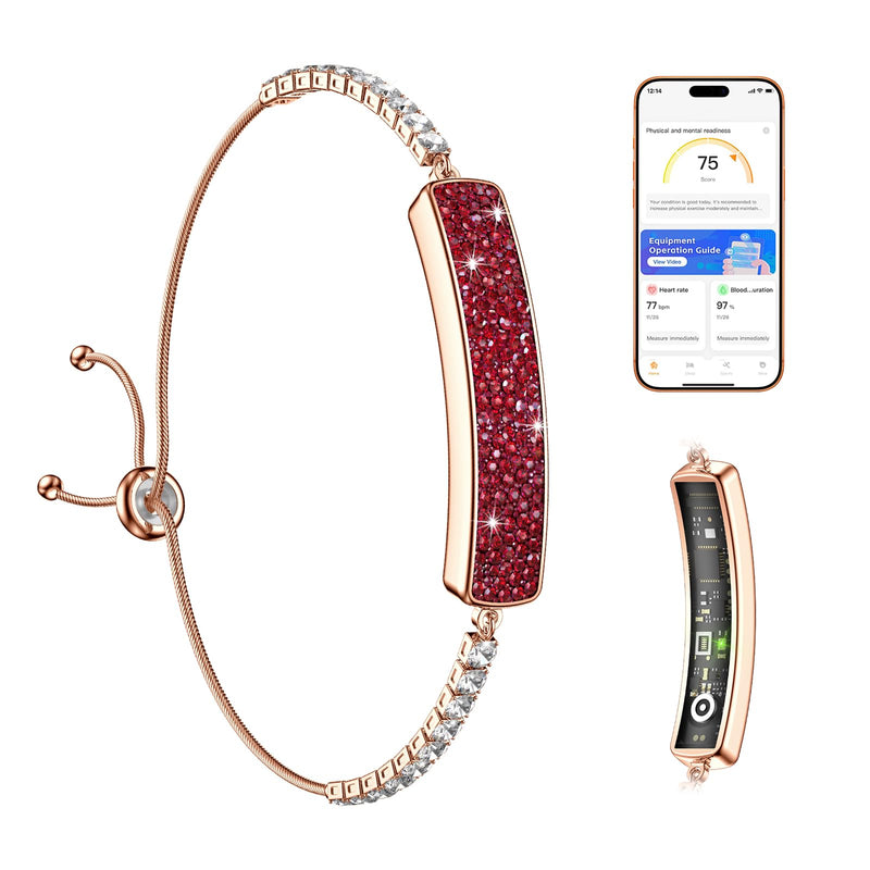 Smart Bracelet for Women | Screenless Jewelry Fitness Tracker with Sleep, Heart Rate, Stress & Steps Tracking, 7-Day Battery, Waterproof, Red Pure Red