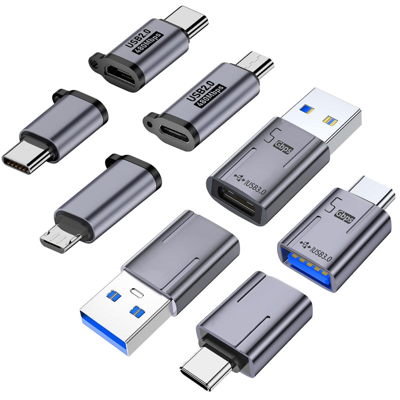 AreMe Micro USB to USB C Adapter, USB 3.0 to USB C Converter (Grey, 8 Pack) | Type C Connector, Male to Female and Female to Male