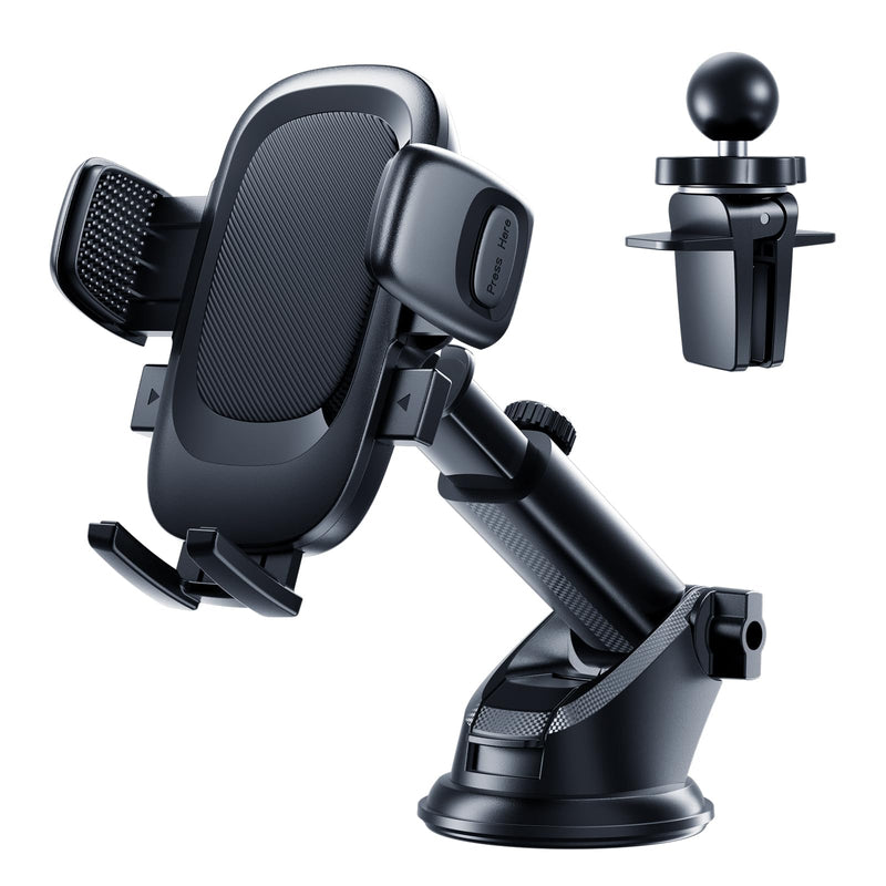 Fourpillars 2026 Upgraded Car Phone Holder Mount Strongest Suction & Clamp | Phone Holders for Your Car Mount with Suction Cup & Telescopic Arm Truck Stand Dashboard Windshield Vent iPhone & Samsung