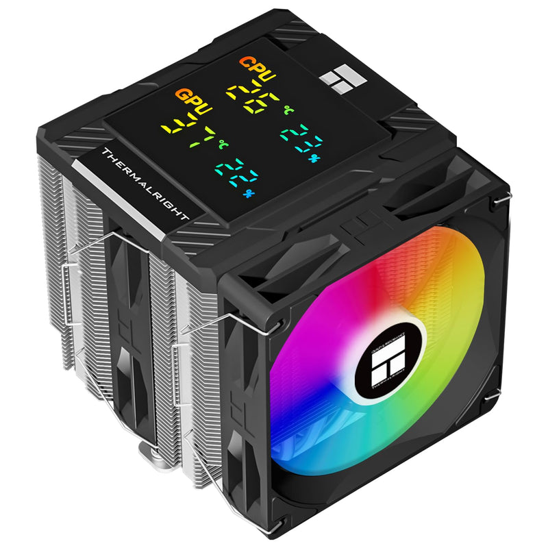 Thermalright TR Peerless Assassin 120 Digital ARGB Black CPU Cooler, Double 120mm PWM Fans with 1850RPM Speed, Support Intel lga1700/1851/115X,AMD:AM4/AM5,Computer CPU Cooling,Digital Screen Top Cover