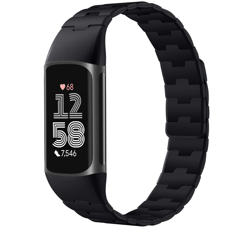 Bandletic Magnetic Watch Band Compatible with Fitbit Charge 6/5 Bands | Magnetic Closure with No Pin, One-handed Snap-on, Skin-friendly All-day Wear at Work or Gym, for Charge 6/5 Fitness Tracker Black