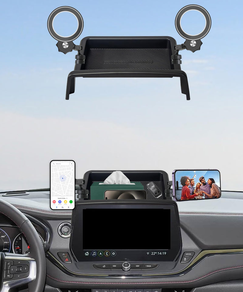 Car Phone Holder for Chevrolet Blazer 2023 2024 2025 2026 Accessories Apply to 10.2 Inch Touchscreen Fixed Clip MagSafe Cell Phone Mount with Dashboard Storage Tray for 2023-2026 Blazer(10.2 Inch+magnetic*2)
